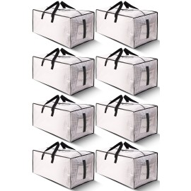 HOMESURE 8 Pack Large Strong Moving Bags with Zippers & Carrying Handles - Water-Resistant - Heavy Duty Storage Tote for Space Saving, Fold Flat, Alternative to Moving Box (Semi-Transparent)