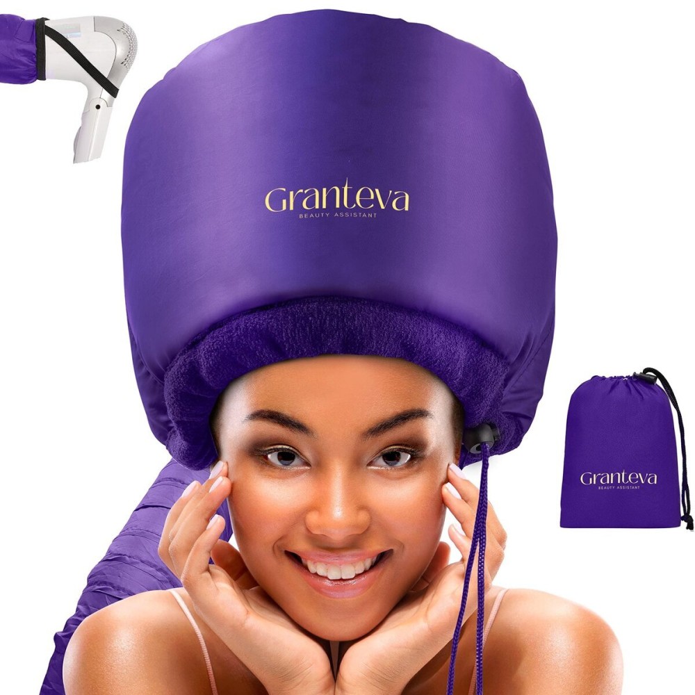 Bonnet Hair Dryer w/A Headband Integrated That Reduces Heat Around Ears & Neck - Hair Dryer Diffuser Cap for Hair Dryer Curly Hair, Speeds Up Drying Time, Deep Conditioning at Home - Large (Purple) Bonnet Hair Dryer w/A Headband Integrated That Reduces Heat Around Ears & Neck - Hair Dryer Diffuser Cap for Hair Dryer Curly Hair, Speeds Up Drying Time, Deep Conditioning at Home - Large (Purple)