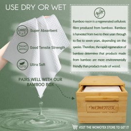 WOWOTEX Bamboo Rayon Disposable Face Towel Biodegradable Large Dry Face Wipes 60 Count/1 Box Extra Thick Soft Clean Facial Towels for Sensitive Skin, Makeup Removing, Facial Cleansing, Nursing, Travel