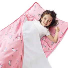 Toddler Nap Mat with Pillow and Blanket 50 x 21 x 1.5, Nap Mat for Boys Girls Super Soft and Cozy, Kids Sleeping Bag for Preschool, Daycare, Toddler Sleeping Bag, Pink Horse