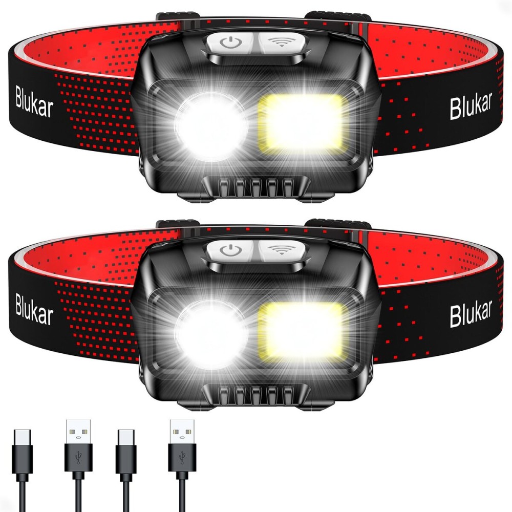Blukar LED Headlamp,2000L Super Bright Rechargeable Headlight Flashlight with White&Red Light 2 Pack - Motion Sensor,Dimmable Brightness,8 Modes,Spotlight&Floodlight,IPX5 Waterproof for Camping,Hiking Blukar LED Headlamp,2000L Super Bright Rechargeable Headlight Flashlight with White&Red Light 2 Pack - Motion Sensor,Dimmable Brightness,8 Modes,Spotlight&Floodlight,IPX5 Waterproof for Camping,Hiking