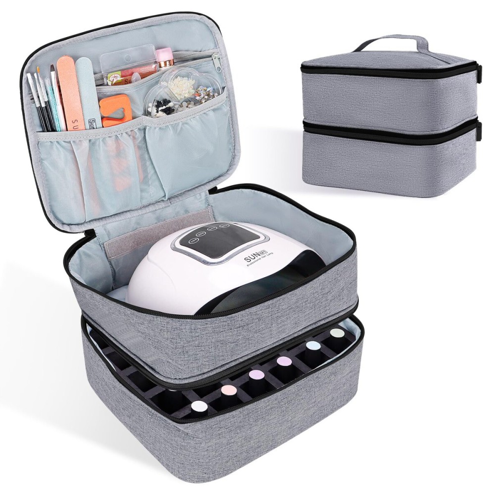 ALSLEA Nail Polish Organizer Double layer Nail Polish Case for Nail Dryer Lamp Holds 30 Bottles (15ml - 0.5 fl.oz) Portable Nail Storage Organizer for Nail Tech (Gray) ALSLEA Nail Polish Organizer Double layer Nail Polish Case for Nail Dryer Lamp Holds 30 Bottles (15ml - 0.5 fl.oz) Portable Nail Storage Organizer for Nail Tech (Gray)