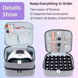 ALSLEA Nail Polish Organizer Double layer Nail Polish Case for Nail Dryer Lamp Holds 30 Bottles (15ml - 0.5 fl.oz) Portable Nail Storage Organizer for Nail Tech (Gray) ALSLEA Nail Polish Organizer Double layer Nail Polish Case for Nail Dryer Lamp Holds 30 Bottles (15ml - 0.5 fl.oz) Portable Nail Storage Organizer for Nail Tech (Gray)