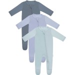 RRP Unisex Baby Footies Pajamas,Rayon Derived From Bamboo,Buttery Soft Sleep \'N Play PJs,2-Way Zipper Closure,0-18 Months (Grey/BlueGrey/Sage, 0-3 Months)
