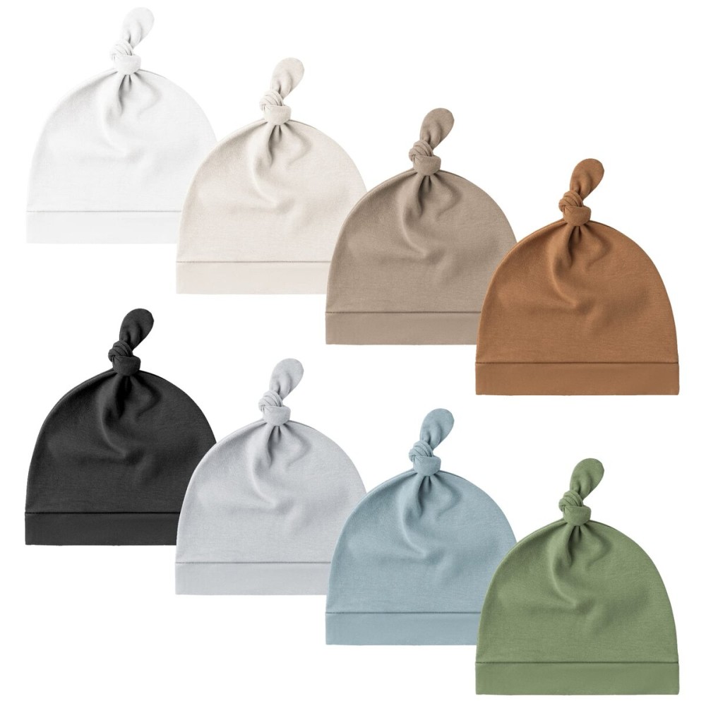 Konssy 8 Pack Baby Newborn Hats Set Knot Beanie Hats Soft for Infant Baby Girls Boys Caps 0-6 Months Konssy 8 Pack Baby Newborn Hats Set Knot Beanie Hats Soft for Infant Baby Girls Boys Caps 0-6 Months