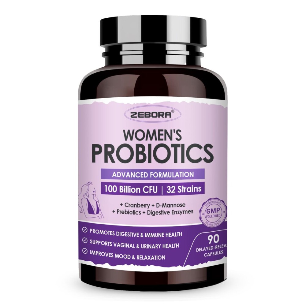 ZEBORA Probiotics for Women Digestive Health with Enzymes & Prebiotics 100 Billion CFUs| Vaginal Probiotics with D Mannose & Cranberry | Urinary Tract Health | Immune Support, 90 Capsules ZEBORA Probiotics for Women Digestive Health with Enzymes & Prebiotics 100 Billion CFUs| Vaginal Probiotics with D Mannose & Cranberry | Urinary Tract Health | Immune Support, 90 Capsules