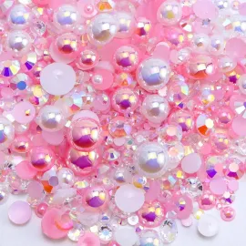 Briskbloom 60g Flatback Pearls and Rhinestones for Crafts, 3620PCS 2mm-10mm Mix for Nails Face Art Tumblers, with Tweezers Wax Pen, White|Pinks