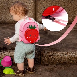 Toddler Backpack with Leash, Accmor 4 in 1 Kids Mini Backpacks with Anti Lost Wrist Link, Cute Child Harness Bag Rein for Outdoor, Strawberry Back Pack Rope Tether for Baby Girls Aged 1-3 Years (Pink)