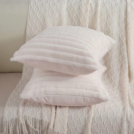 FUTEI Cream White Striped Decorative Throw Pillow Covers 18x18 Inch Set of 2,Square Spring Decorations Couch Pillow Case,Soft Cozy Faux Rabbit Fur & Velvet Back,Modern Home Decor for Bed FUTEI Cream White Striped Decorative Throw Pillow Covers 18x18 Inch Set of 2,Square Spring Decorations Couch Pillow Case,Soft Cozy Faux Rabbit Fur & Velvet Back,Modern Home Decor for Bed