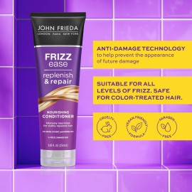 John Frieda Frizz Ease Replenish & Repair Conditioner, Repairs Damage and Dryness for Shiny, Frizz-Protected Styles, Infused with Argan, Moringa, and Coconut Oil for Nourished, Smooth Hair, 8,45 Oz John Frieda Frizz Ease Replenish & Repair Conditioner, Repairs Damage and Dryness for Shiny, Frizz-Protected Styles, Infused with Argan, Moringa, and Coconut Oil for Nourished, Smooth Hair, 8,45 Oz