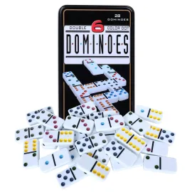 Offelec Double Six Dominoes Set with Tin Box - 28 Color Double 6 Domino Tiles for Kids & Adults, Classic Family Board Games for 2-4 Players, Travel, Party