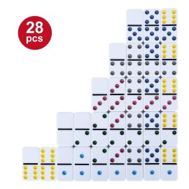 Offelec Double Six Dominoes Set with Tin Box - 28 Color Double 6 Domino Tiles for Kids & Adults, Classic Family Board Games for 2-4 Players, Travel, Party