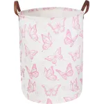 CLOCOR Pink Laundry Basket,Waterproof Nursery Hamper for Baby Girl ,Collapsible Storage Baskets for Girls Bedroom,Kids Toys Storage Bin,Room Decor,Gift BasketPink Butterfly