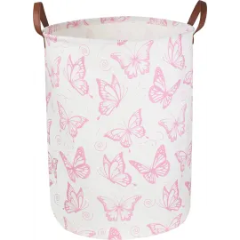 CLOCOR Pink Laundry Basket,Waterproof Nursery Hamper for Baby Girl ,Collapsible Storage Baskets for Girls Bedroom,Kids Toys Storage Bin,Room Decor,Gift BasketPink Butterfly