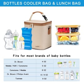 BABEYER Breastmilk Cooler Bag with Ice Pack Fits 6 Baby Bottles Up to 9 Ounce, Baby Bottle Bag with Shoulder Strap for Nursing Mom Daycare, Cream BABEYER Breastmilk Cooler Bag with Ice Pack Fits 6 Baby Bottles Up to 9 Ounce, Baby Bottle Bag with Shoulder Strap for Nursing Mom Daycare, Cream
