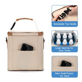 BABEYER Breastmilk Cooler Bag with Ice Pack Fits 6 Baby Bottles Up to 9 Ounce, Baby Bottle Bag with Shoulder Strap for Nursing Mom Daycare, Cream BABEYER Breastmilk Cooler Bag with Ice Pack Fits 6 Baby Bottles Up to 9 Ounce, Baby Bottle Bag with Shoulder Strap for Nursing Mom Daycare, Cream