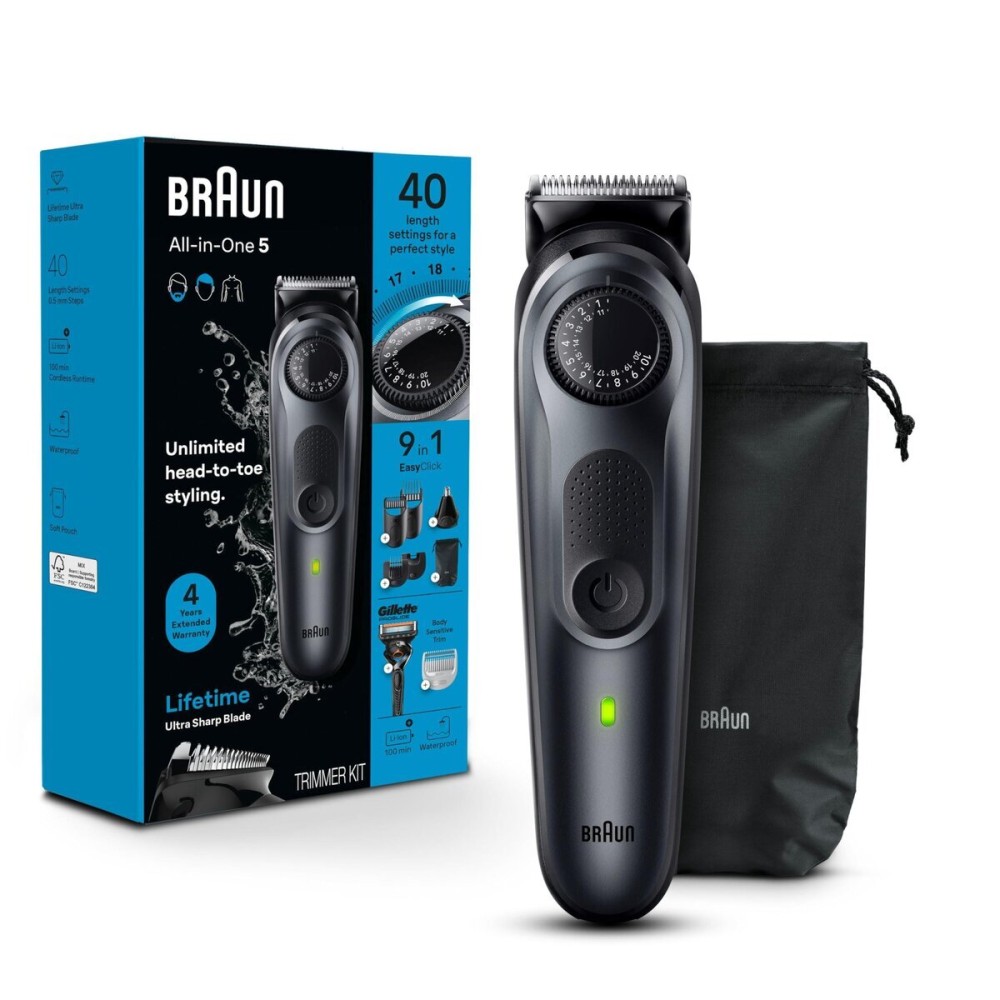 Braun All-in-One Style Kit Series 5 5470, 9-in-1 Trimmer for Men w/Beard Trimmer, Body Trimmer for Manscaping, Gillette Fusion5 ProGlide Razor, 40 Length Settings, Rechargeable Battery, Cordless Braun All-in-One Style Kit Series 5 5470, 9-in-1 Trimmer for Men w/Beard Trimmer, Body Trimmer for Manscaping, Gillette Fusion5 ProGlide Razor, 40 Length Settings, Rechargeable Battery, Cordless