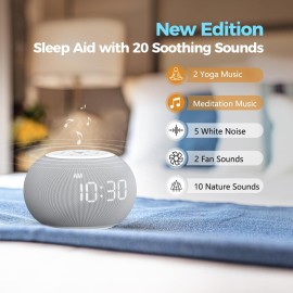 Reacher Auto-Dimmable Sound Machine Alarm Clock with Night Light, 20 Soothing Sounds, LED Digital Display, Sleep Timer, Precise Volume Control, White Noise Soother for Baby, Adults, Bedrooms Reacher Auto-Dimmable Sound Machine Alarm Clock with Night Light, 20 Soothing Sounds, LED Digital Display, Sleep Timer, Precise Volume Control, White Noise Soother for Baby, Adults, Bedrooms
