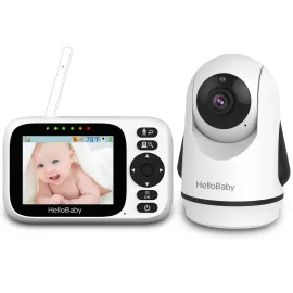 HelloBaby Baby Monitor with 3.2\'\' IPS Screen - Baby Camera Monitor with Remote Pan-Tilt-Zoom Camera No WiFi, Infrared Night Vision, 1000ft Wireless Connection