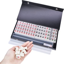 drizzle White Travel Mini Mahjong Set 20mm with Instructions - Portable 146 Tiles - for Beginners with 4PCS Racks 2 Pounds - Chinese Mah-Jong Game