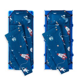 Wake In Cloud - Cot Nap Mat with Pillow and Blanket, for Toddler Kids Boys Girls in Daycare Kindergarten Preschool Pre K with Elastic Corner Straps, Spaces Stars Planet Galaxy, Blue White Red Wake In Cloud - Cot Nap Mat with Pillow and Blanket, for Toddler Kids Boys Girls in Daycare Kindergarten Preschool Pre K with Elastic Corner Straps, Spaces Stars Planet Galaxy, Blue White Red