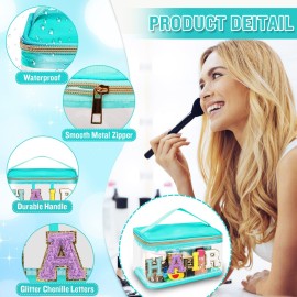 Chenille Letter Clear Makeup Bags Hair Pouch, Preppy Patch Makeup Bag Zipper with Handle, Transparent PVC & Nylon Waterproof Glitter Cosmetic Handbag Travel Toiletry Storage for Women Girl(HAIR-Green)