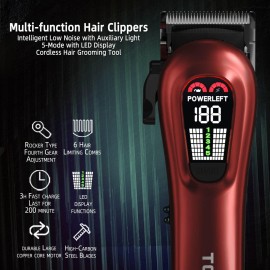 TCMKY Hair Clippers for Men Professional Clippers for Men Cordless&Corded Barber Clippers for Hair Cutting & Grooming. Rechargeable Hair Trimmer Kit for Household (Red)