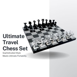 Luxury Travel Chess Set | 10 Portable Chess Set with Storage | Portable Chess Game Set for Adults and Kids | Unique Chess Set | Lucite Chess Board and Pieces
