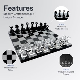 Luxury Travel Chess Set | 10 Portable Chess Set with Storage | Portable Chess Game Set for Adults and Kids | Unique Chess Set | Lucite Chess Board and Pieces