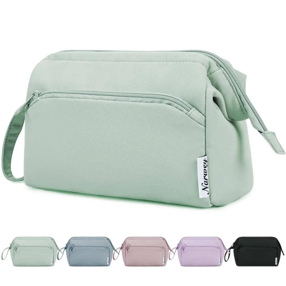 Narwey Wide-open Makeup Bag Women Girls, Travel Toiletry Bag for Women Cosmetic Bag Organizer Make up Bag with Compartments Toiletries Medicine Bag (Mint Green) Narwey Wide-open Makeup Bag Women Girls, Travel Toiletry Bag for Women Cosmetic Bag Organizer Make up Bag with Compartments Toiletries Medicine Bag (Mint Green)