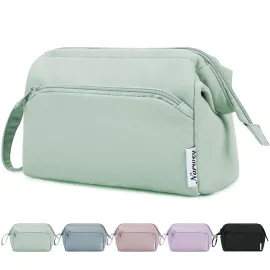 Narwey Wide-open Makeup Bag Women Girls, Travel Toiletry Bag for Women Cosmetic Bag Organizer Make up Bag with Compartments Toiletries Medicine Bag (Mint Green)