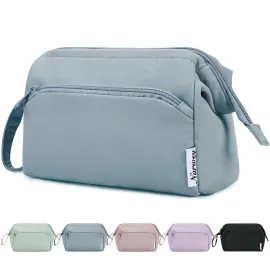 Narwey Wide-open Makeup Bag Women Make up Bag Travel Cosmetic Bag Organizer Toiletry Bag for Cosmetics Toiletries Accessories (Greyish Blue)