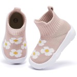 MORENDL Toddler Sock Shoes Baby Walking Shoes Infant Slippers Boys & Girls Non-Slip Sneakers Beige Flower 9-12 Months