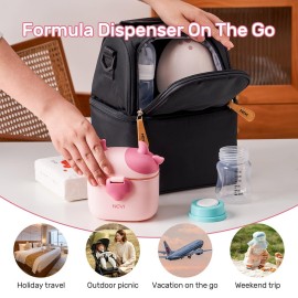 NCVI Baby Formula Dispenser On The Go, Formula Container To Go, Formula Holder for Travel, Outdoor Picnic with Baby Infant, Portable Container for Milk Powder, Snacks, Candy, Fruits (Pink)