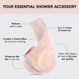 Kitsch Bar Soap Saver Bag - Recycled Mesh Beauty Bar Pouch for Body Wash, Conditioner & Shampoo Bars, Holder to Preserve Soap, Eco-Friendly, Patented Bag - Blush Kitsch Bar Soap Saver Bag - Recycled Mesh Beauty Bar Pouch for Body Wash, Conditioner & Shampoo Bars, Holder to Preserve Soap, Eco-Friendly, Patented Bag - Blush