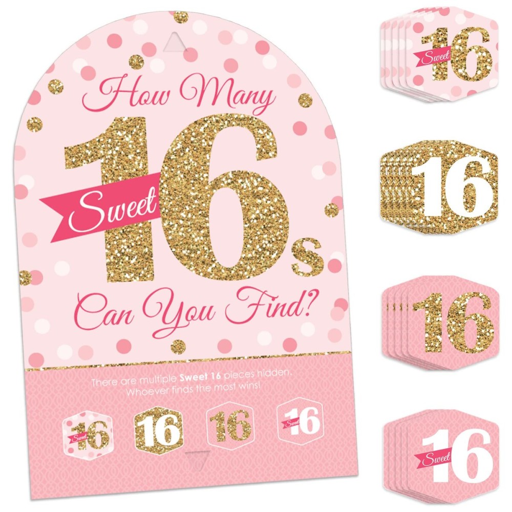 Big Dot of Happiness Sweet 16-16th Birthday Party Scavenger Hunt - 1 Stand and 48 Game Pieces - Hide and Find Game