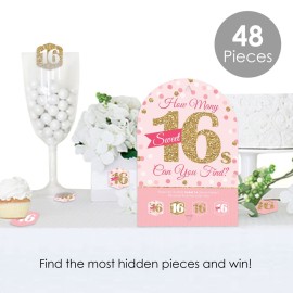 Big Dot of Happiness Sweet 16-16th Birthday Party Scavenger Hunt - 1 Stand and 48 Game Pieces - Hide and Find Game