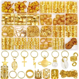 Lucomb 259 Pcs Hair Jewelry for Braids, Loc Jewelry for Hair Dreadlock, Charm Accessories for Women, Metal Gold Braids Rings Cuffs Clips for Dreadlock Accessories Clips Rings Extensions Decorations