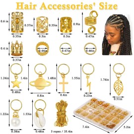 Lucomb 259 Pcs Hair Jewelry for Braids, Loc Jewelry for Hair Dreadlock, Charm Accessories for Women, Metal Gold Braids Rings Cuffs Clips for Dreadlock Accessories Clips Rings Extensions Decorations