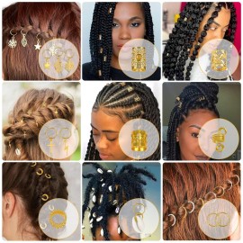 Lucomb 259 Pcs Hair Jewelry for Braids, Loc Jewelry for Hair Dreadlock, Charm Accessories for Women, Metal Gold Braids Rings Cuffs Clips for Dreadlock Accessories Clips Rings Extensions Decorations