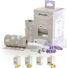 Disposable Diaper Bags (90 BAGS TOTAL) | LAVENDER SCENTED Dirty Diaper Bags Disposable (6 Refill Rolls 9x 13) | Leak Proof Diaper Trash Bags on the Go | Baby Poop Bags | Travel Diaper Bags Refill