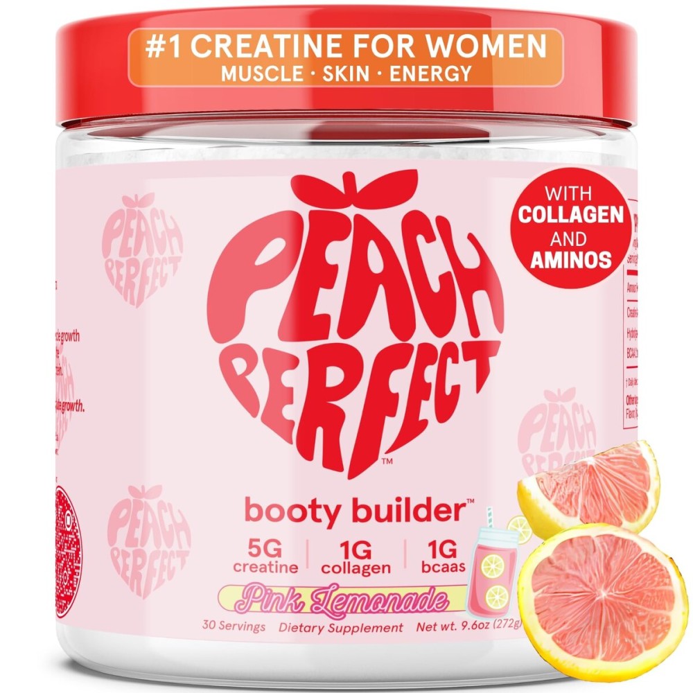 Peach Perfect Creatine Monohydrate Powder, Pink Lemonade, Glute Builder Creatine for Women with Collagen, BCAAs, 5g Vegan Micronized Creatine per Serving, for Energy, Muscle Support, 30 Servings Peach Perfect Creatine Monohydrate Powder, Pink Lemonade, Glute Builder Creatine for Women with Collagen, BCAAs, 5g Vegan Micronized Creatine per Serving, for Energy, Muscle Support, 30 Servings