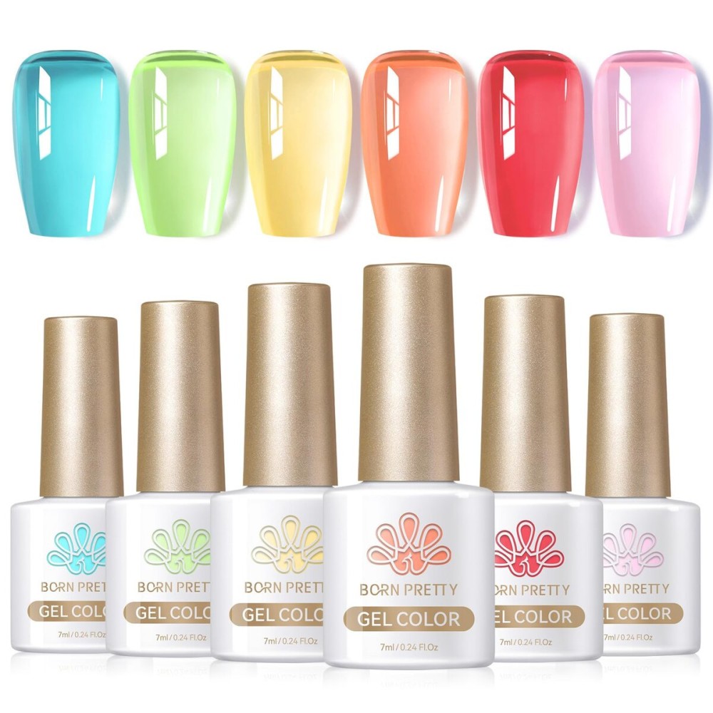 Born Pretty Jelly Gel Nail Polish Set Spring Summer Crystal Glass Translucent Pastel Gel Polish Blue Red Green Yellow Pink Soak Off UV Gel Polish 7ML 6PCS Born Pretty Jelly Gel Nail Polish Set Spring Summer Crystal Glass Translucent Pastel Gel Polish Blue Red Green Yellow Pink Soak Off UV Gel Polish 7ML 6PCS