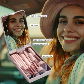 BS-MALL Makeup Brushes Foundation Powder Concealers Eye Shadows Makeup Set with LED light Mirror 14 Pcs Mini Makeup Brushes (APINK)