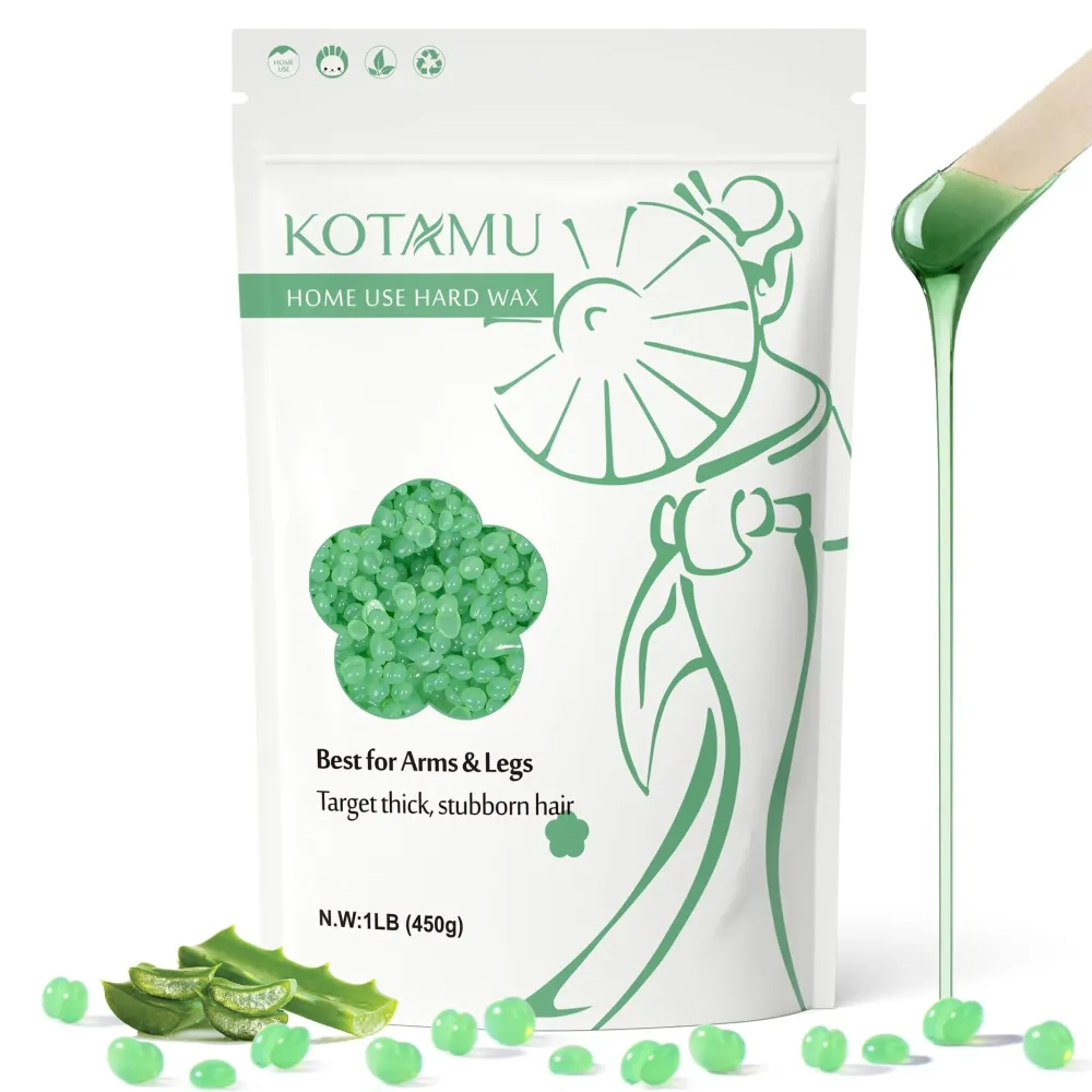 KOTAMU Wax Beads 1lb Aloe Vera Hard Waxing Beans for Hair Removal, Sensitive Skin Waxing Pearls for Women & Men Thick & Stubborn Hair, Hardwax Refill for Arms Legs Face Brazilian Bikini Home Waxing KOTAMU Wax Beads 1lb Aloe Vera Hard Waxing Beans for Hair Removal, Sensitive Skin Waxing Pearls for Women & Men Thick & Stubborn Hair, Hardwax Refill for Arms Legs Face Brazilian Bikini Home Waxing