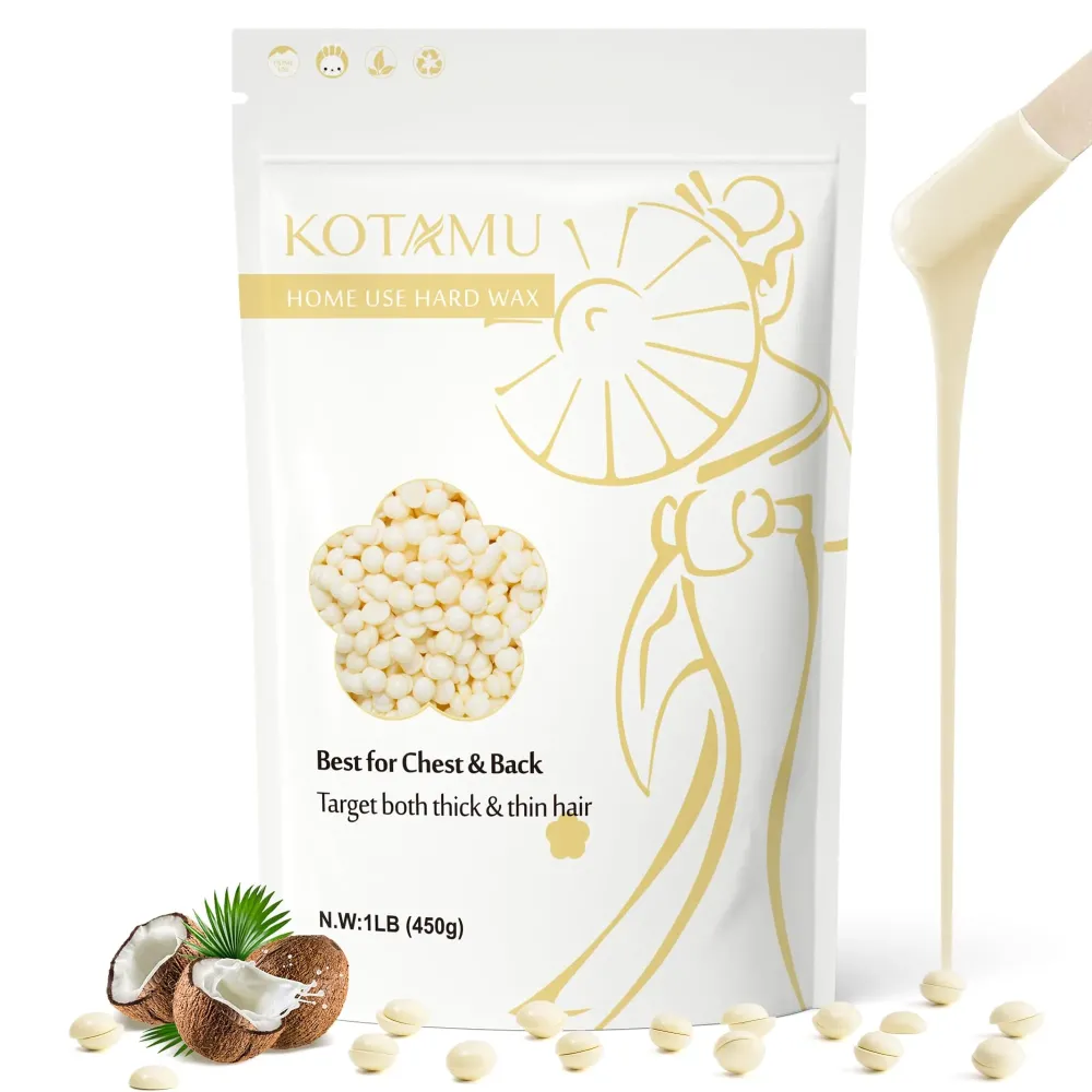 KOTAMU Hard Wax Beads for Hair Removal - 1lb Sensitive Skin Thick Hair Formula for Full Body, Face, Chest, Back, Leg, Bikini Brazilian Waxing - Wax Refill for Women and Men KOTAMU Hard Wax Beads for Hair Removal - 1lb Sensitive Skin Thick Hair Formula for Full Body, Face, Chest, Back, Leg, Bikini Brazilian Waxing - Wax Refill for Women and Men