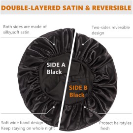 Bonnet for Men,Hair Bonnet for Sleeping,Double Layer Satin Bonnets for Black Women Curly Hair Braids,Reversible Sleep Cap (Large,Black/Black)