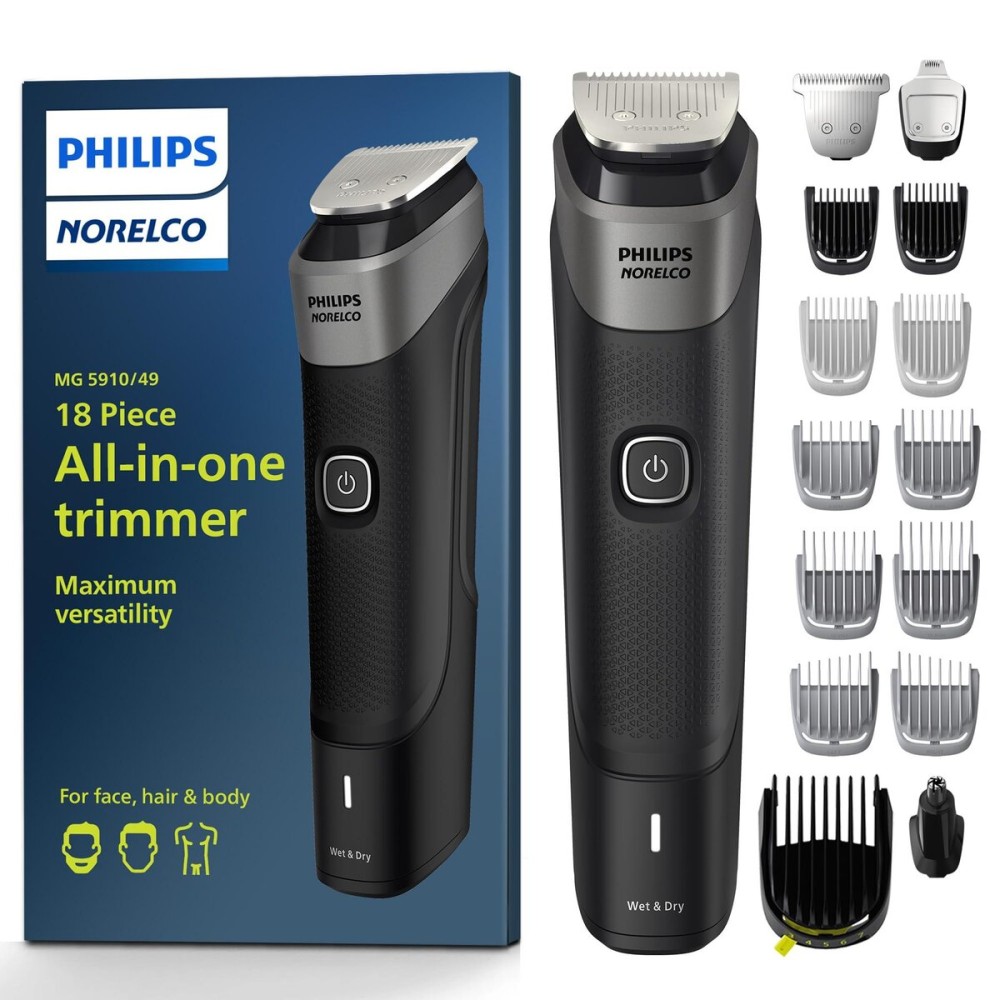 Philips Norelco Multigroom Series 5000 18 Piece, Beard Face, Hair, Body and Intimate Hair Trimmer for Men - NO BLADE OIL MG5910/49