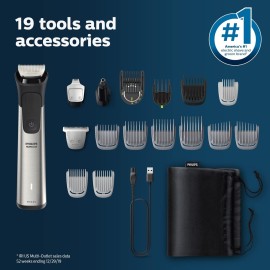 Norelco Philips Multigroom 7000 Series, All-in-One Trimmer, Beard Trimmer and Hair Clipper, 19-Piece Men\'s Grooming Kit for Beard, Head, Hair, Body, and Face, Soft Pouch, MG7910/49