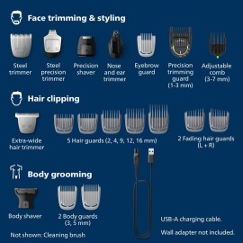 Philips Norelco Multigroom Series 9000 - 21 piece Men\'s Grooming Kit for beard, body, face, nose, ear hair trimmer w/ premium storage case, MG9510/60 Philips Norelco Multigroom Series 9000 - 21 piece Men\'s Grooming Kit for beard, body, face, nose, ear hair trimmer w/ premium storage case, MG9510/60